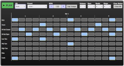 Drum machine with a programmed beat
